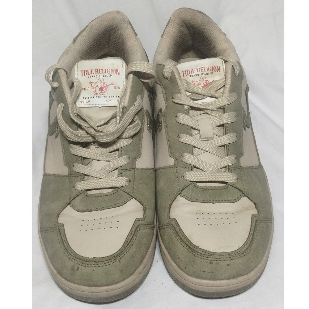 True Religion Mens Sage Green Cream Horseshoe Logo Low Top Sneakers Size 12